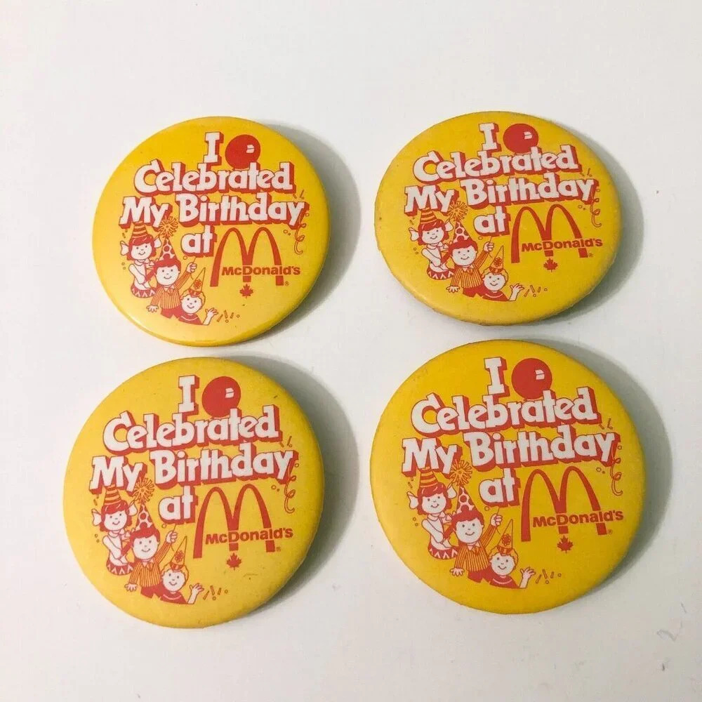 Vintage Lot of 4 McDonalds Celebrated Birthday Button Pin Collectible Pinback